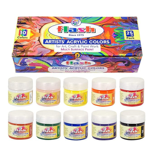 Flash Artists' Acrylic Colors - Set of 10 - 25ml each