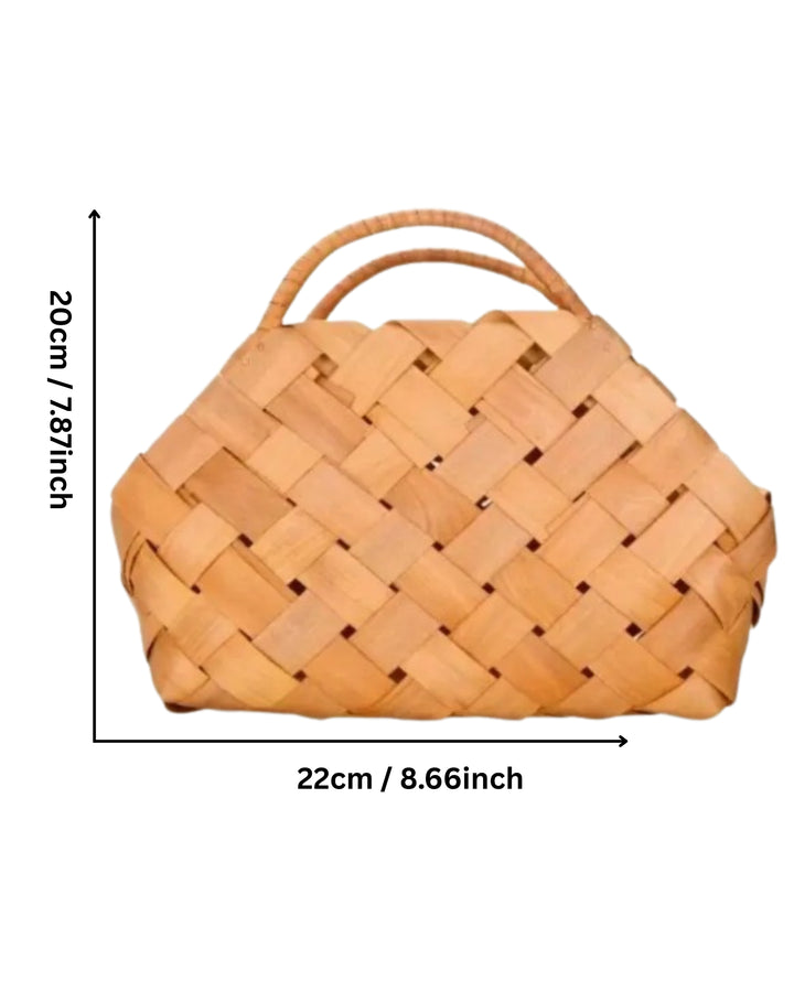 Hand-Woven Bamboo Flower Basket with Wooden Log Pieces