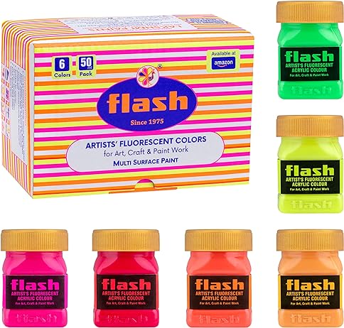 Flash Acrylic Fluorescents Paints - Set of 6 - 50ml each