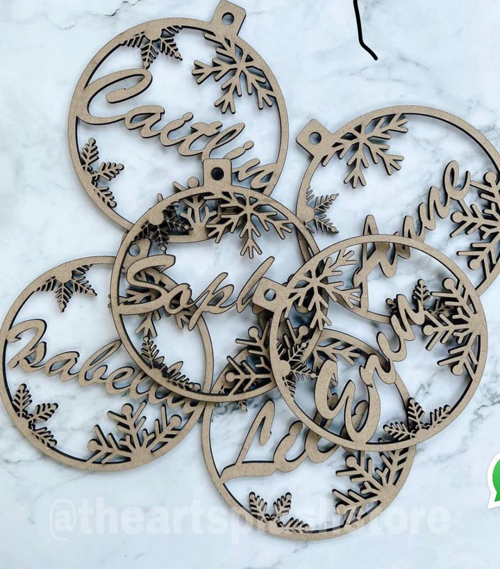 Personalized Wooden Snow Bauble with Custom Name Cutout