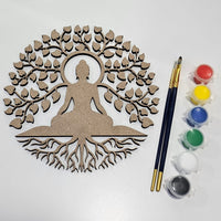 MDF Laser cut Buddha With tree cut out with Paint kit