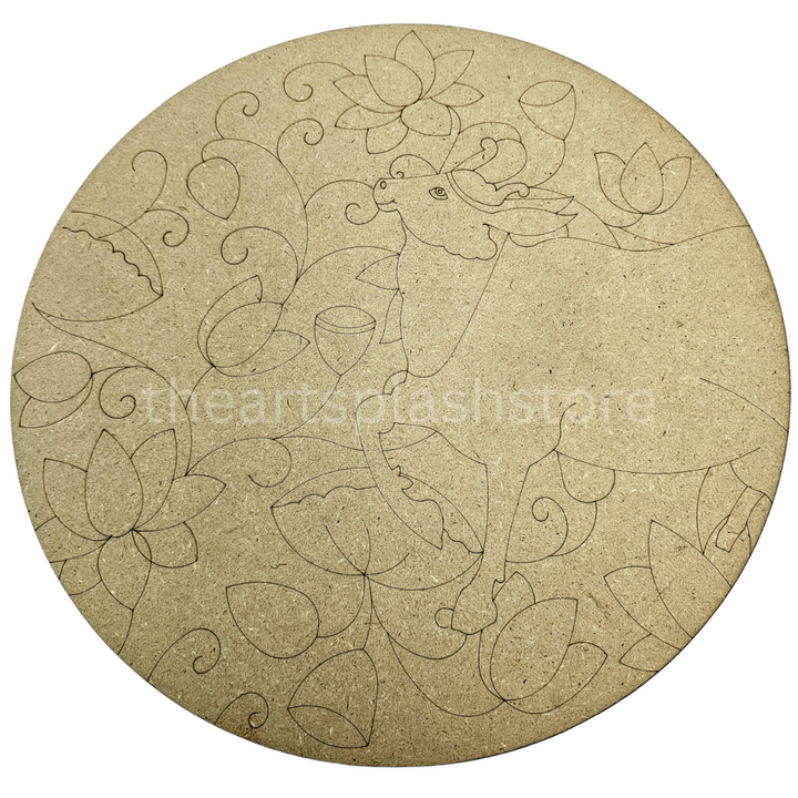 Premarked Pichwai Lotus Cow MDF Round Board